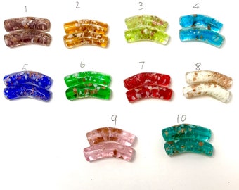 Murano glass Curvy tube beads. Colorful glass beads 10x30m. Center pieces