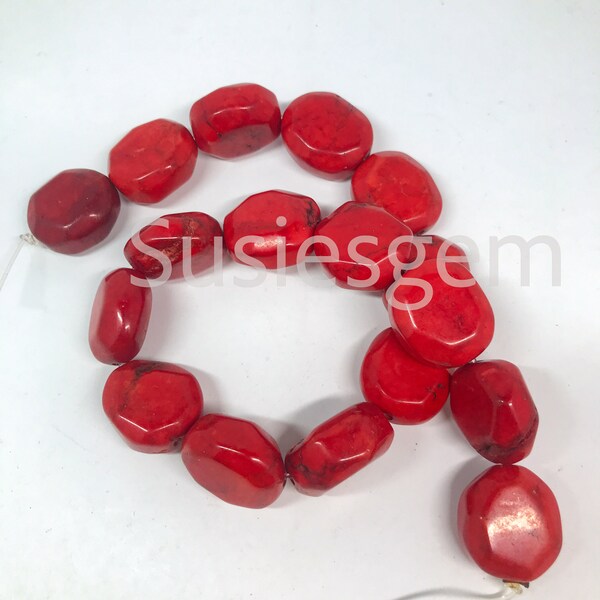 Coral Red Howlite Turquoise oval beads. 20x22mm red Howlite beads. DIY loose beads.