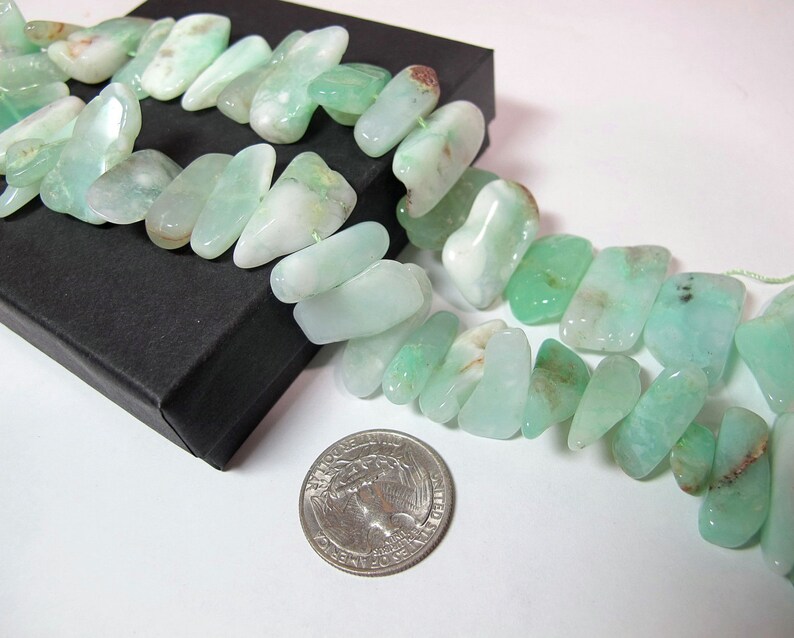 Chrysoprase long slabs Rustic Half strand Rare to found Green Chrysoprase freeform nuggets