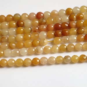 Yellow jade faceted round beads 10mm. Honey jade round beads. Golden yellow gemstone beads. Full strand 15&#39;&#39;