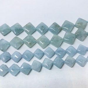 Genuine Aquamarine Diamond Shaped Beads 8mm/10mm. Smooth Aquamarine beads. Semiprecious gemstone Beads