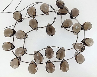 Genuine Smoky quartz teardrop beads 8x12mm. Natural gemstone faceted teardrop. DIY loose beads