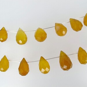 Yellow chalcedony pear beads, Brown chalcedony teardrop beads, Graduated, Faceted, Gemstone, 11 beads image 2