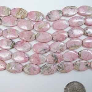 Pink Rhodochrosite oval beads 12x18mm. Genuine gemstone beads 8&#39;&#39;/16&#39;&#39;