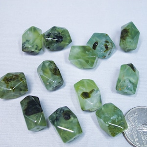 Prehnite faceted nuggets 12x16mm. Natural prehnite gemstone beads. Genuine Healing stone beads. DIY loose beads