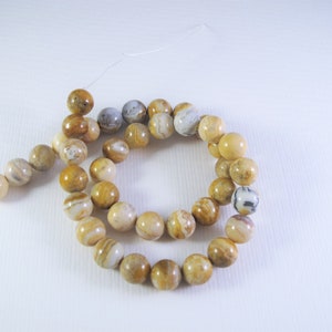 Naturalne żółte okrągłe koraliki z agatu koronkowego. Naturalne koraliki z kamieni szlachetnych z agatu. 6 mm/8 mm/10 mm. Koraliki do jogi z zapasów vintage.