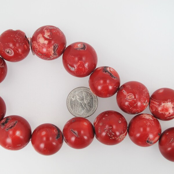 Red coral beads. Large red coral round beads. 18-20mm. Two beads