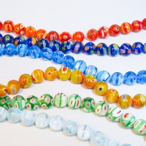Millifiori glass round beads 8mm. Multicolor Millifiori glass beads. 15&#39;&#39;