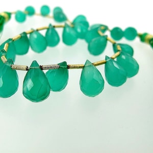 Green Onyx faceted pear beads. Emerald Green Onyx Briolettes, AAA Gems,  TWO beads