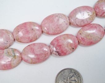 Pink rhodochrosite oval beads 18x25mm. Natural gemstone beads. DIY loose beads