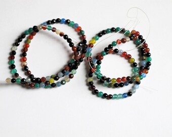 Multicolor agate round beads. Natural gemstone beads. 4mm  beads. Full strand