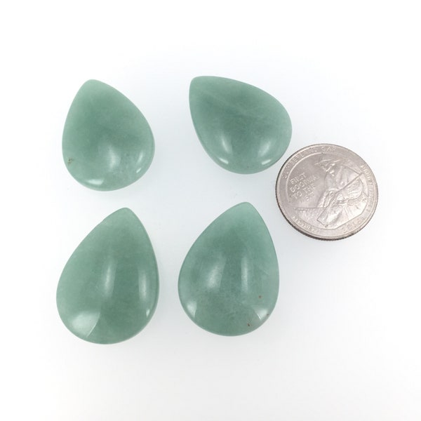 Green Aventurine smooth teardrop beads 22x30mm. Natural Aventurine flat pear beads. Focal beads