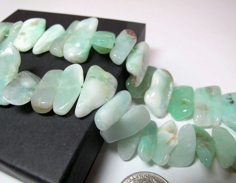 Chrysoprase long slabs Rustic Half strand Rare to found Green Chrysoprase freeform nuggets