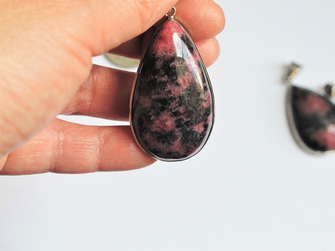 Genuine Rhodonite Pendant 45mm. Rhodonite Jewelry. Natural Rhodonite ...