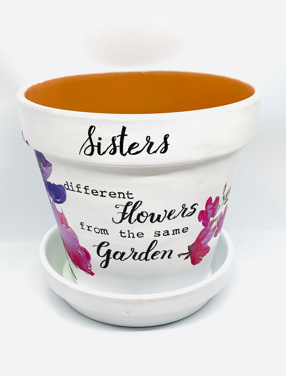 Sisters flower pot painted and decoupaged sisters quote Etsy