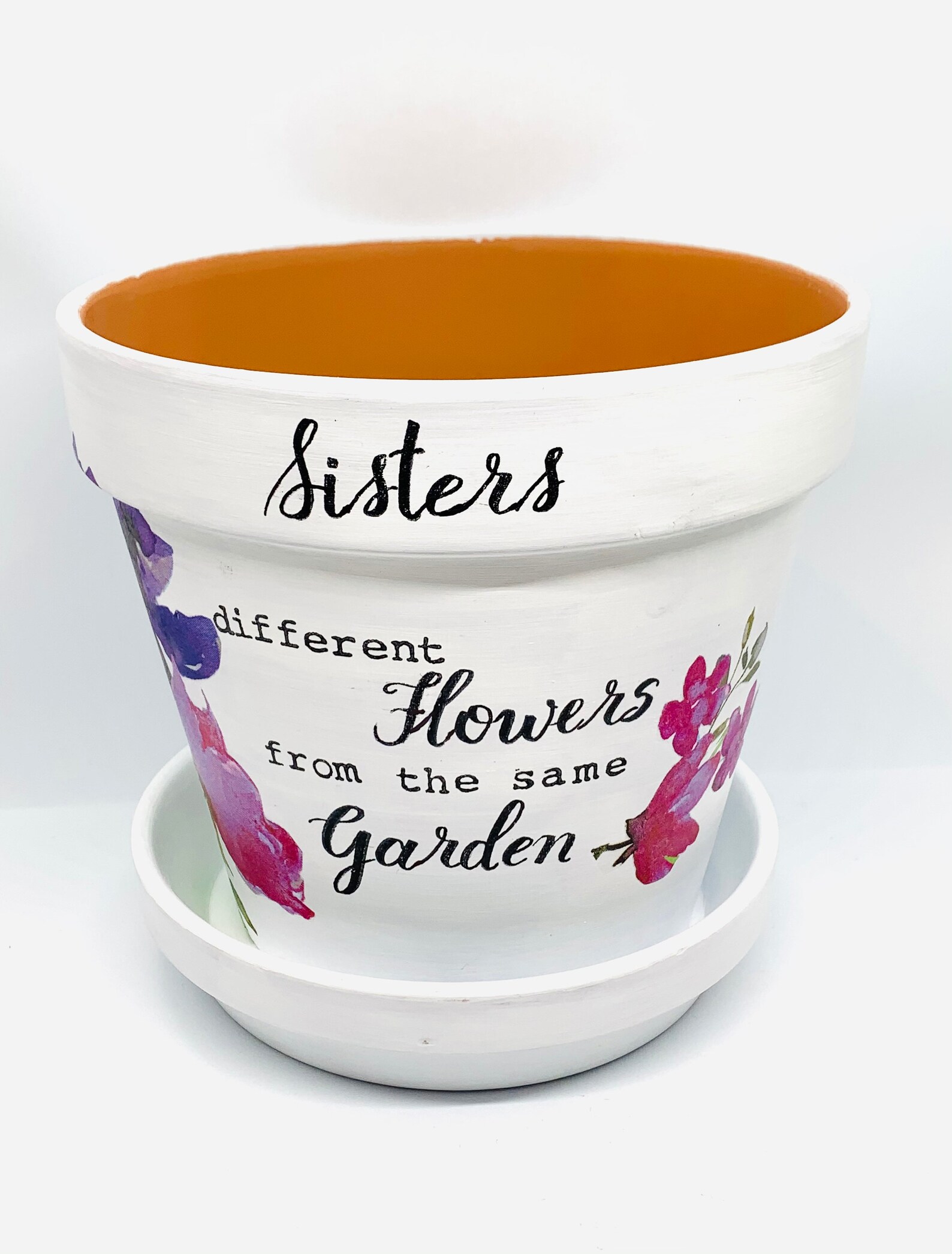 Sisters flower pot painted and decoupaged sisters quote Etsy