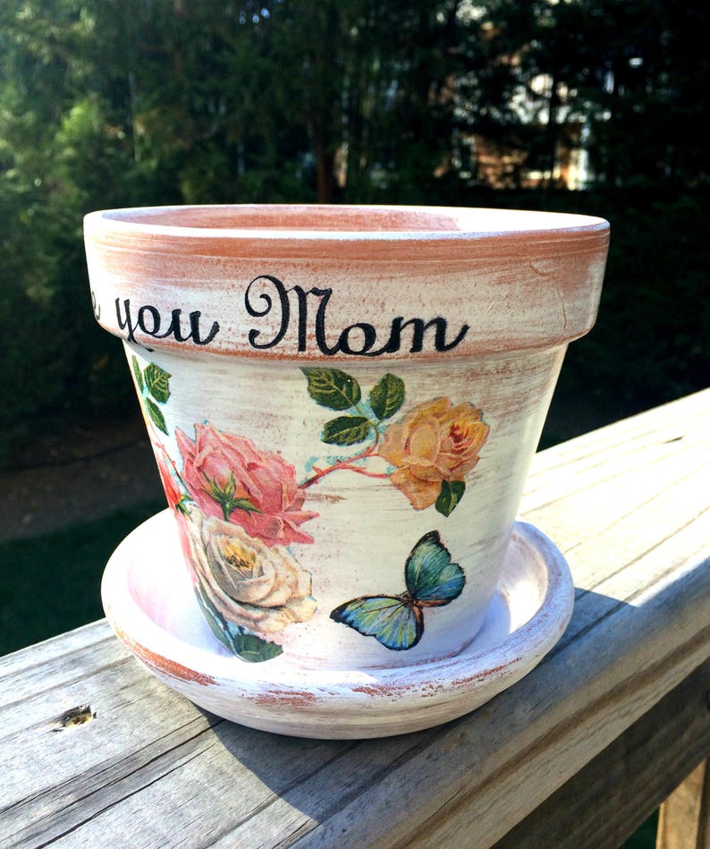 Personalized flower pot mother's day decoupage planter Etsy