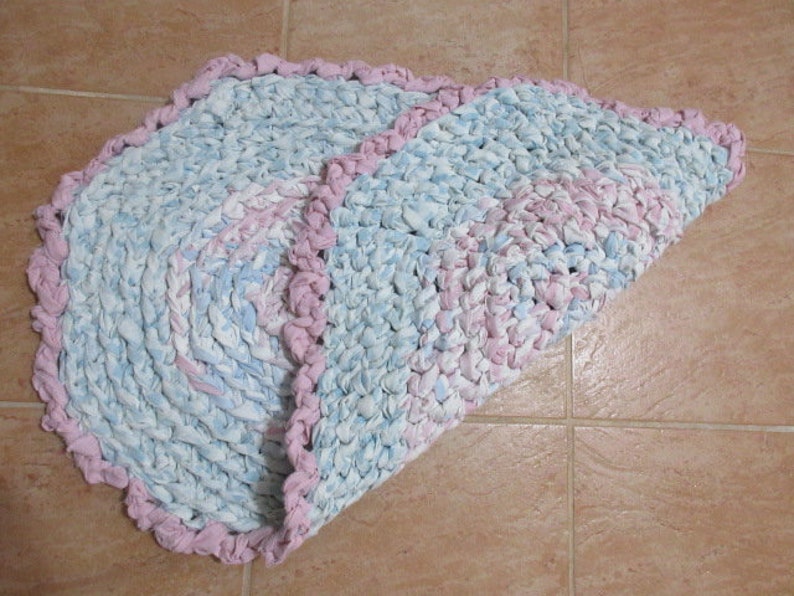 Crocheted Rectangle Rag Rug. Made by My Great Grandaughter. Has Pastel ...