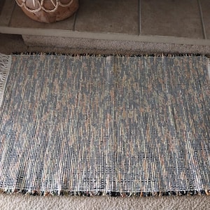 Black multicolored woven rag rug CP308