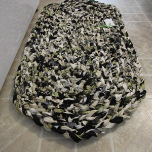 Black, White, Green Crocheted Rag Rug CP298