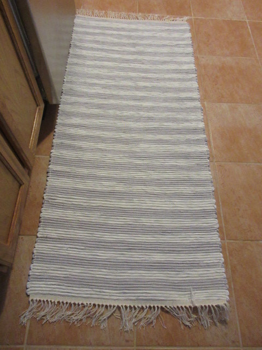 Loomed Gray and White Rag Rug. Measures 25 by 60 Inches. JW514 Etsy