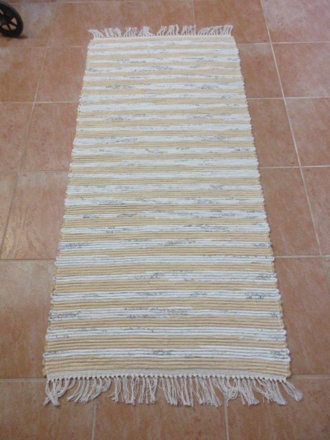 Golden Rag Pattern Woven Golden Yellow and Print Rag Rug. Measures 25 by 58 Inches. JW607 ...