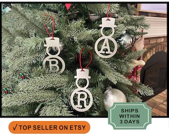 RUSTED ORANGE - Snowman Ornament Monogram 5 pack - Personalized Christmas Ornaments, Snowman Decor, Christmas Tree Ornaments