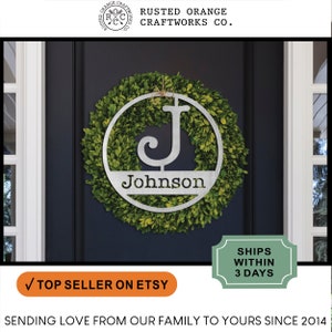 Custom Metal Last Name Sign: Type Style Circle Monogram Wall Decor
