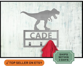 Personalized Dinosaur Sign with Hooks: Boys Room Decor