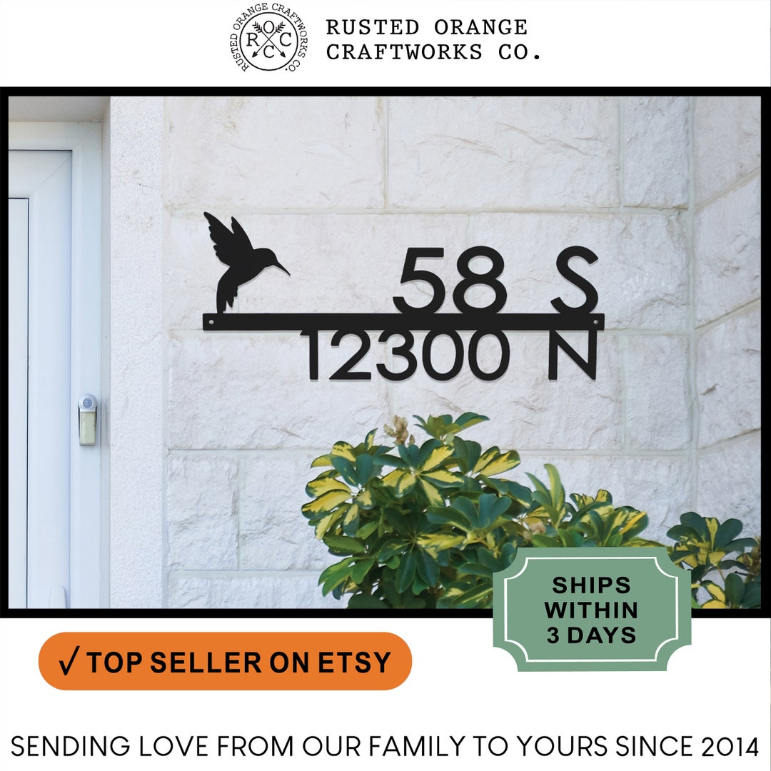 Personalized Metal Address Sign: Modern House Numbers With Hummingbird ...