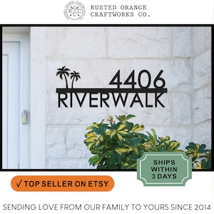 Personalized Metal Address Sign: Modern Coastal Palm Tree Plaque