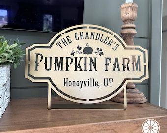 Pumpkin Farm Custom Name Sign – Personalized Fall Decor with Family Name – Farmhouse Autumn Sign for Porch, Mantel, or Entryway