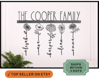 Personalized Family Name Sign: Mother's Day Floral Metal Wall Decor - Our Family Garden