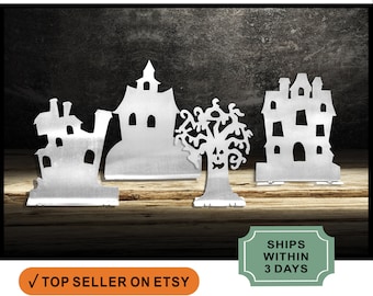 Metal Halloween Silhouette: Tabletop Haunted House Decor