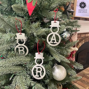 Personalized Rusted Orange Snowman Ornament 5-Pack: Monogram Christmas Decor