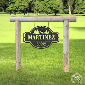 Placa de dirección Home on the Range: números de casa personalizados rústicos para exteriores con decoración natural y letrero con número de bosque de vida silvestre