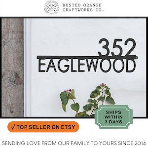 Rusted Orange Magnolia Address Plaque: Modern House Numbers - USA Made