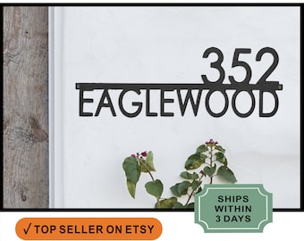 Rusted Orange Magnolia Address Plaque: Modern House Numbers - USA Made