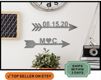 Custom Metal Arrow Sign: Personalized Name, Date Wall Decor (12 inch)