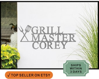 Personalized Grill Master Metal Sign: BBQ Decor, Patio Sign