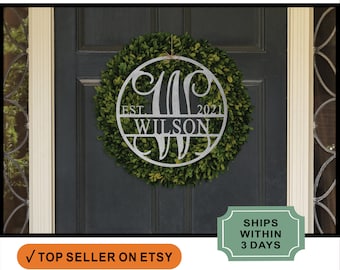 Personalized Metal Monogram Sign: Custom Last Name, Established Date Circle Monogram