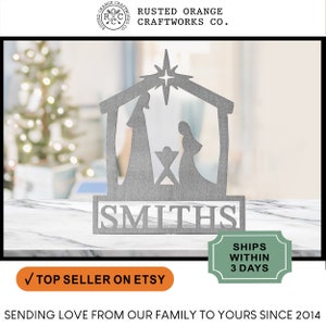 Steel Nativity Silhouette: Tabletop Christmas Decor, Personalized Name