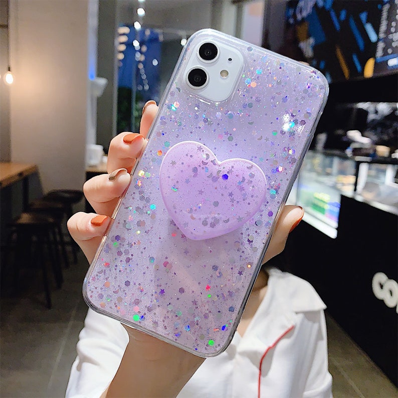 Transparent Glitter Matching Removable Heart PopSocket TPU | Etsy