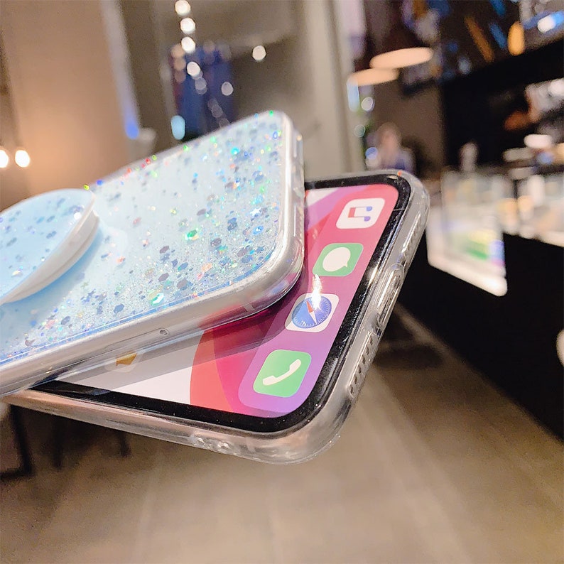 Transparent Glitter Matching Removable Heart PopSocket TPU Etsy
