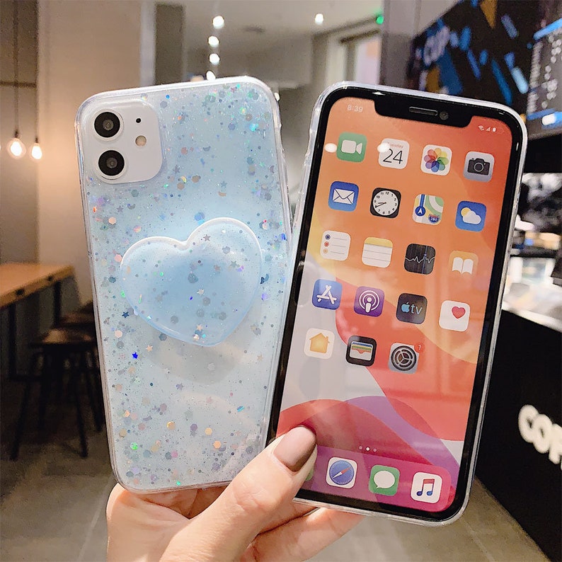 Transparent Glitter Matching Removable Heart PopSocket TPU Etsy