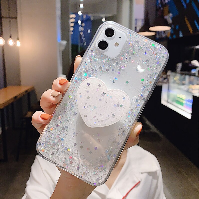 Transparent Glitter Matching Removable Heart PopSocket TPU | Etsy
