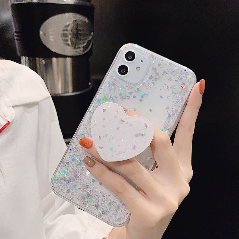 Transparent Glitter Matching Removable Heart PopSocket TPU Etsy