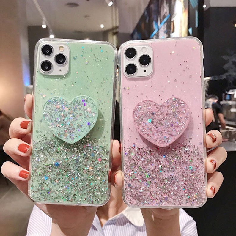 Transparent Glitter Stars Sequin Matching Heart PopSocket TPU Etsy