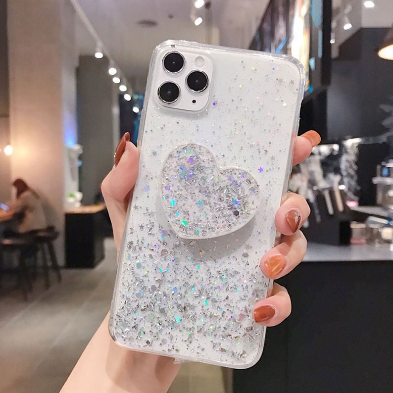 Transparent Glitter Stars Sequin Matching Heart PopSocket TPU Etsy