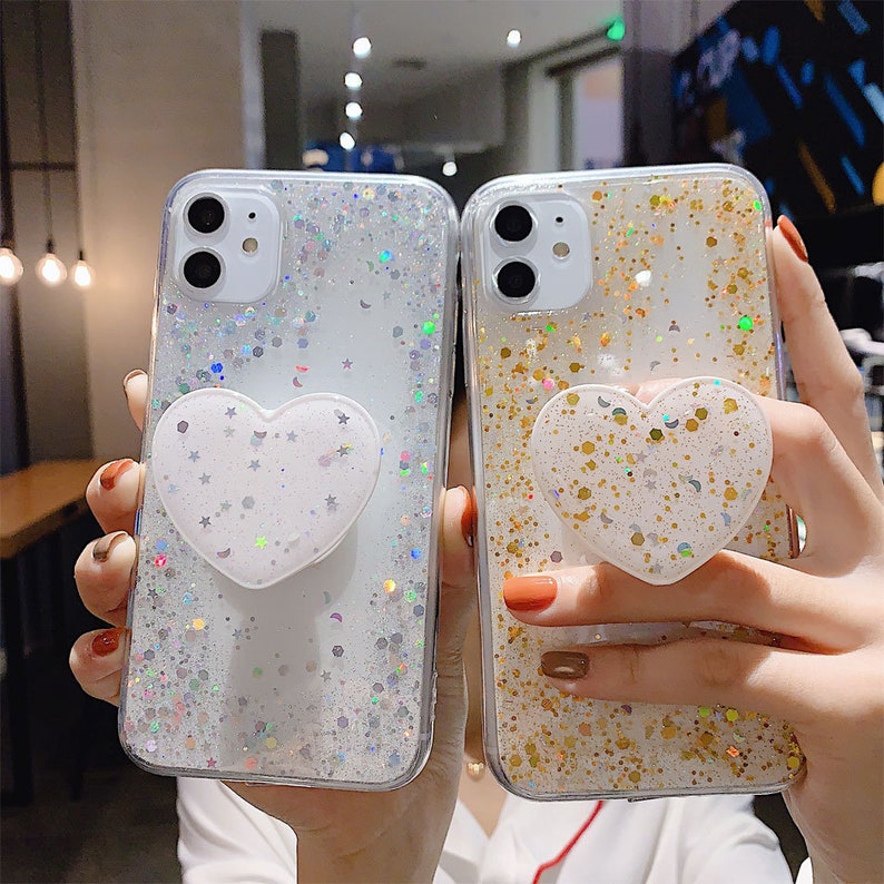 Transparent Glitter Matching Removable Heart PopSocket TPU | Etsy